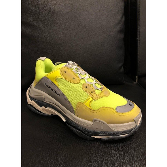 Balenciaga Triple S Sneaker Neon Yellow Grey Speed Flat Trainer 42 Mens US 9 - Picture 5 of 12